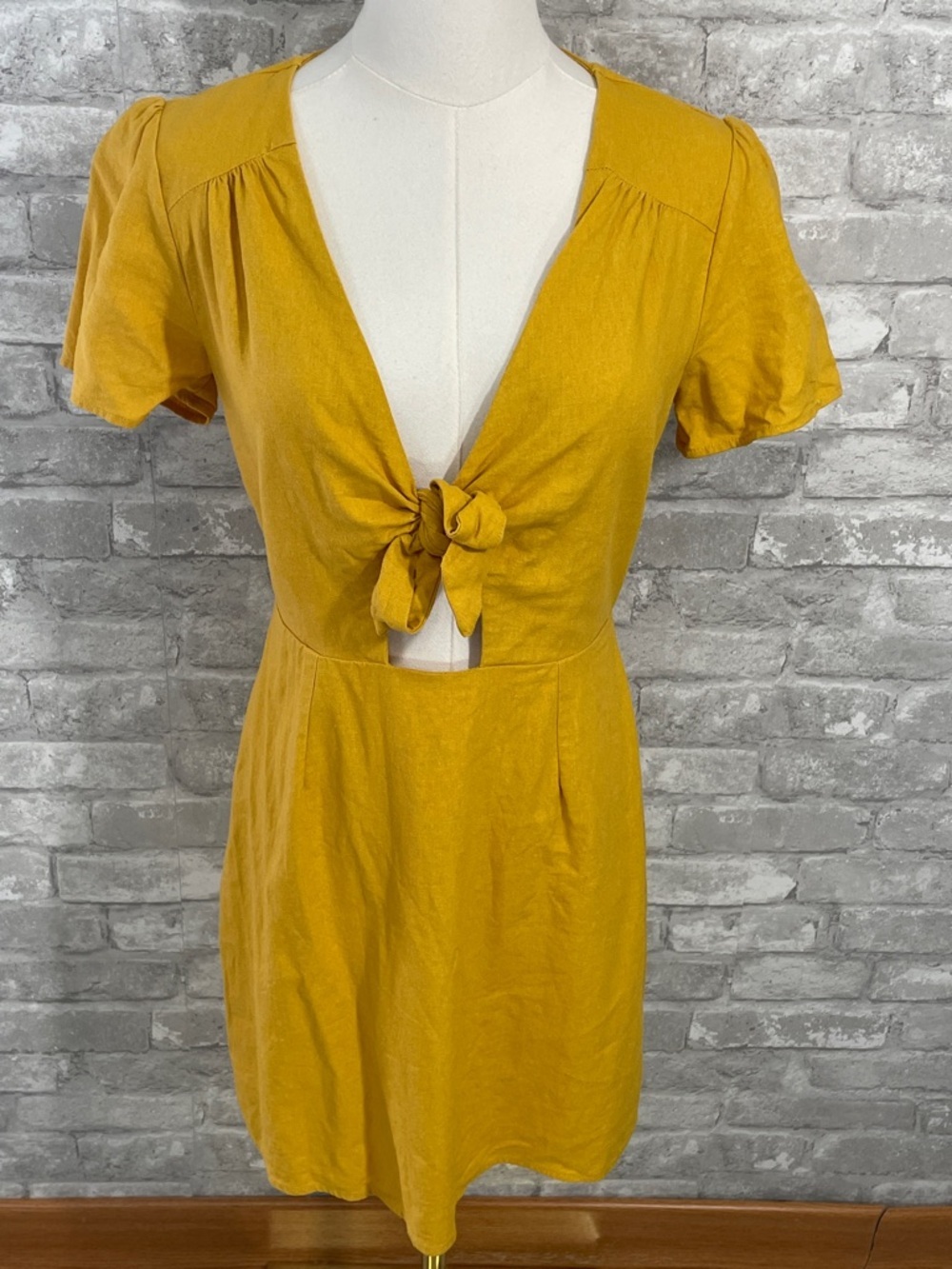 Socialite Mustard Yellow Tie-Front Mini Dress